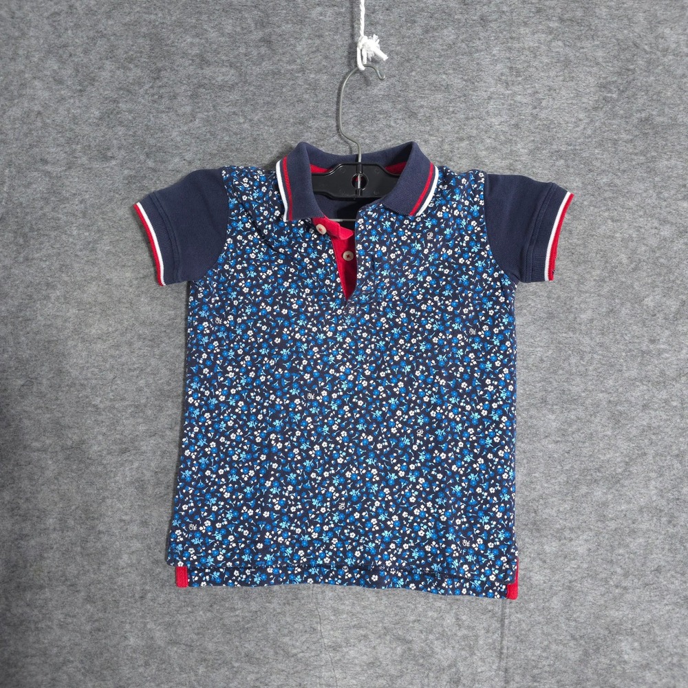 Carolina Herrera Polo Kids 3 Blue Floral Short Sleeve Tipped Collar Cotton Top